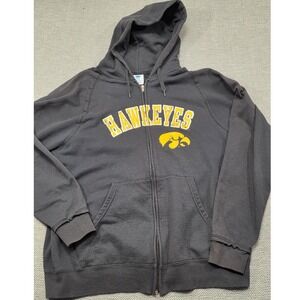 NCAA Iowa Hawkeyes Full Zip Hoodie Black Gold Distressed Graphic Mens Large